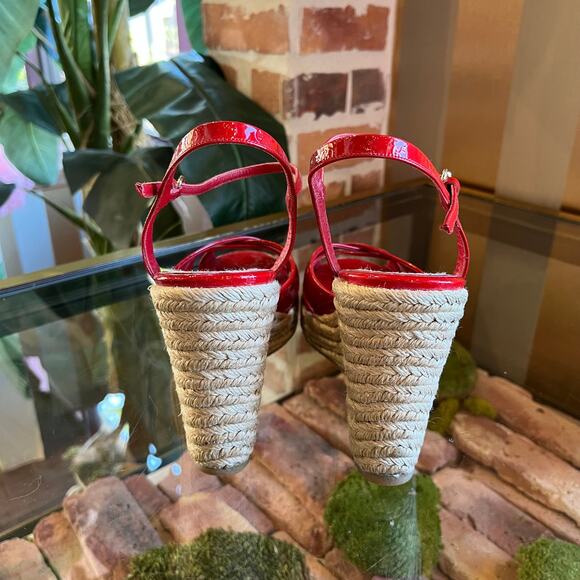 GUCCI Penelope Microguccissima Red Patent Leather Espadrille Wedges Size 40 - Picture 4 of 6